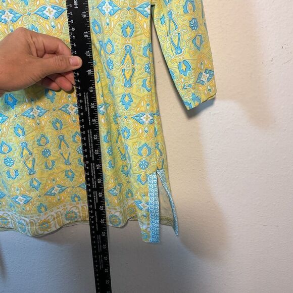 J MCLAUGHLIN LADIES LARGE yellow GREEN BLUE TUNIC SANTANA KNIT CASUAL EVERYDAY - Picture 7 of 11